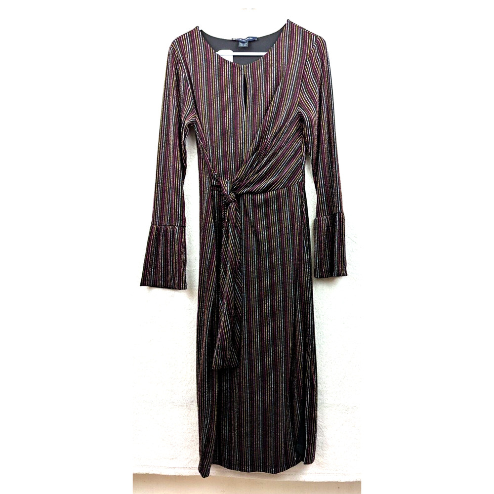 French Connection sz L Paula Keyhole Dress midi multi color shiny glittery 1642